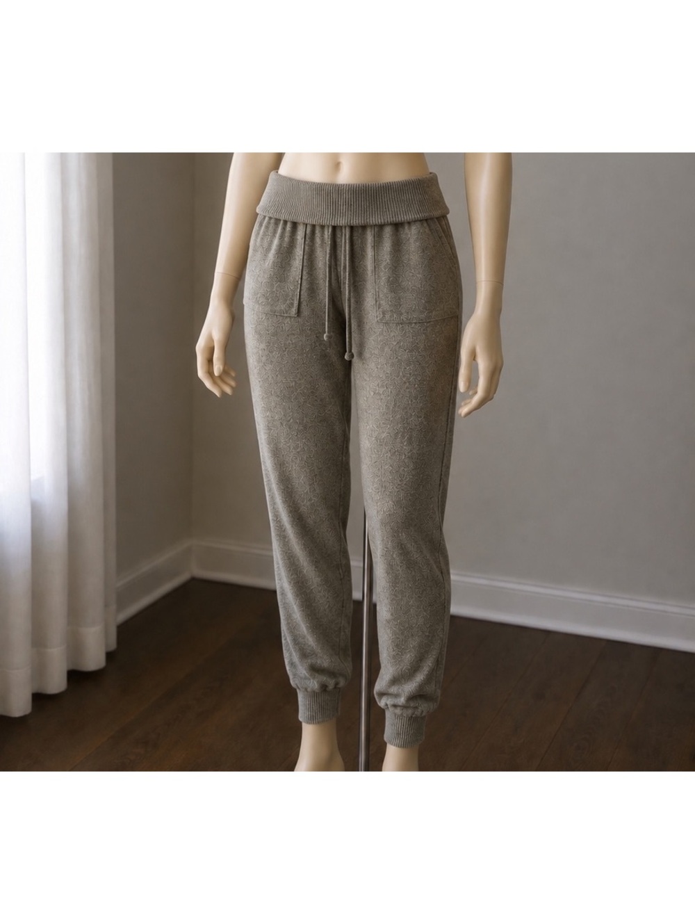 Aerie Women’s Small Gray Knit Jogger Pants Foldover Waist Cozy Lounge Pockets